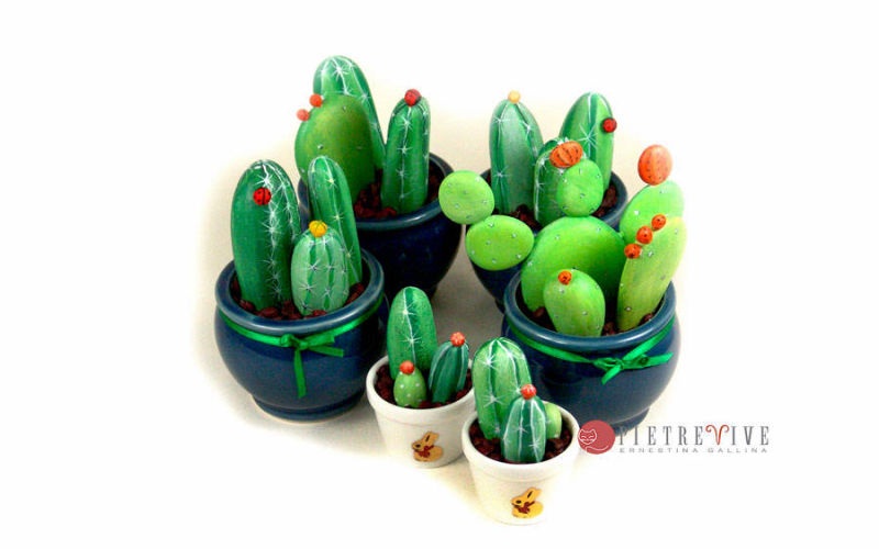 Vasetti di cactus sassi dipinti