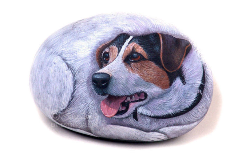 ritratto cane dipinto su sasso