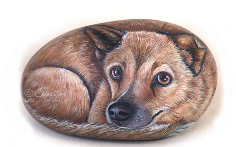 Cagnolino dipinto su sasso