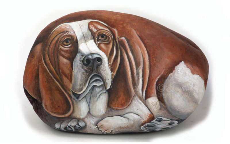 Cane Basset Hound sasso dipinto