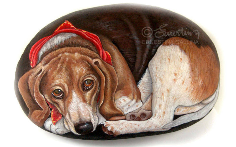 Beagle sasso dipinto grande