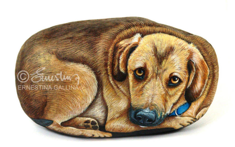 Cane ritratto su sasso