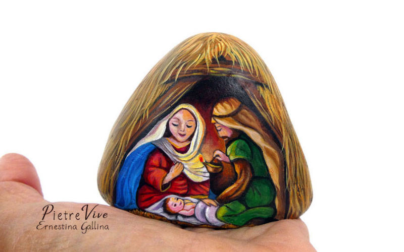 Capanna Natale sasso dipinto