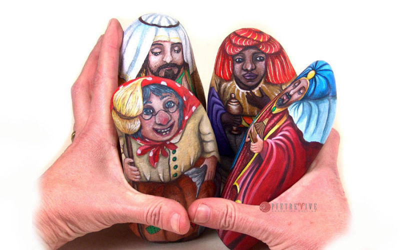 figurine di sasso dipinte natale presepe