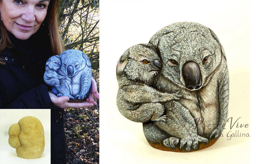 Mamma Koala pietra naturale dipinta