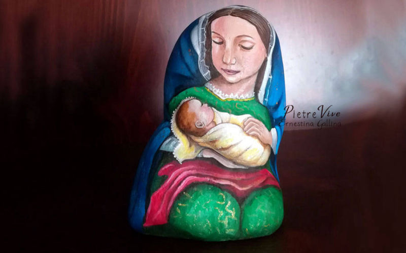 Nativita madonna presepe sasso dipinto natale 
