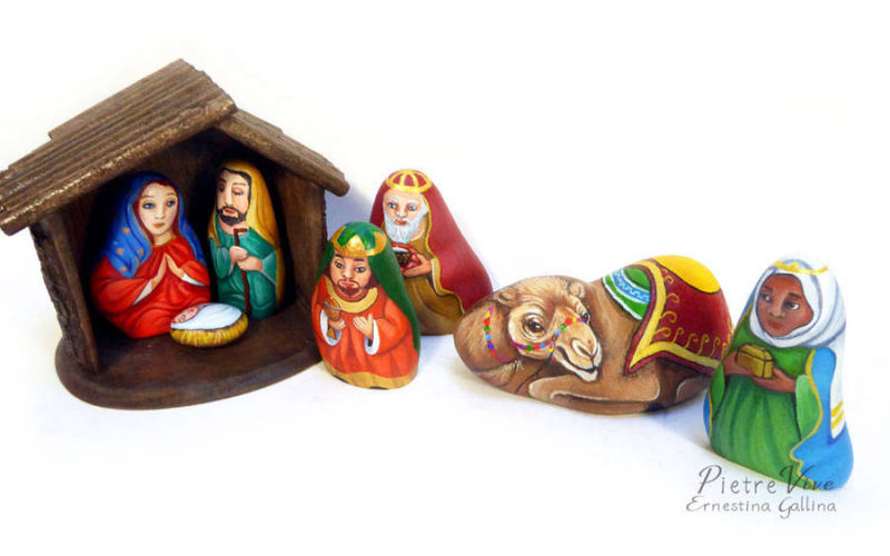 Nativita presepe sasso dipinto natale 
