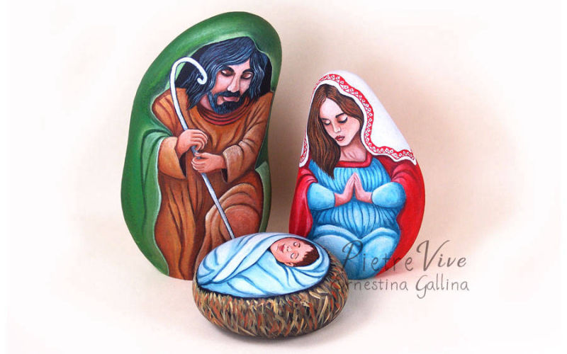 Presepe Natale  sassi dipinti
