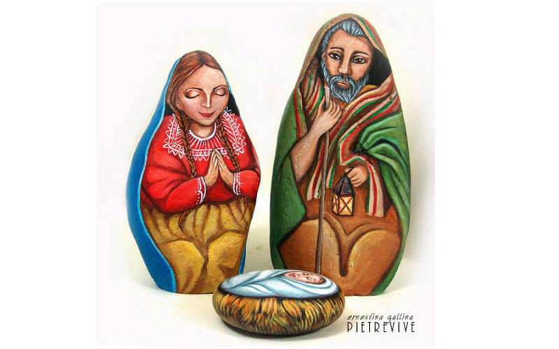 Natale nativita sassi dipinti