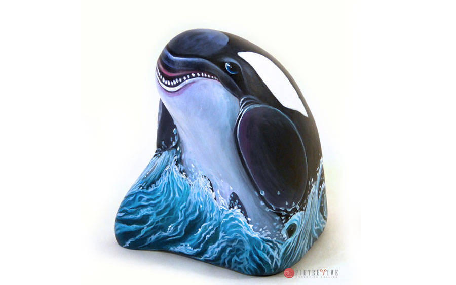 Orca dipinta su sasso 3D
