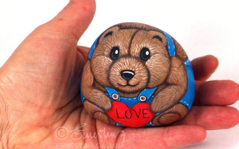 Orsetto love san valentino sasso dipinto