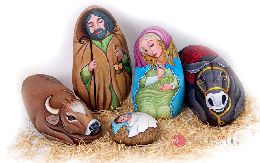 Presepe di sassi dipinti
