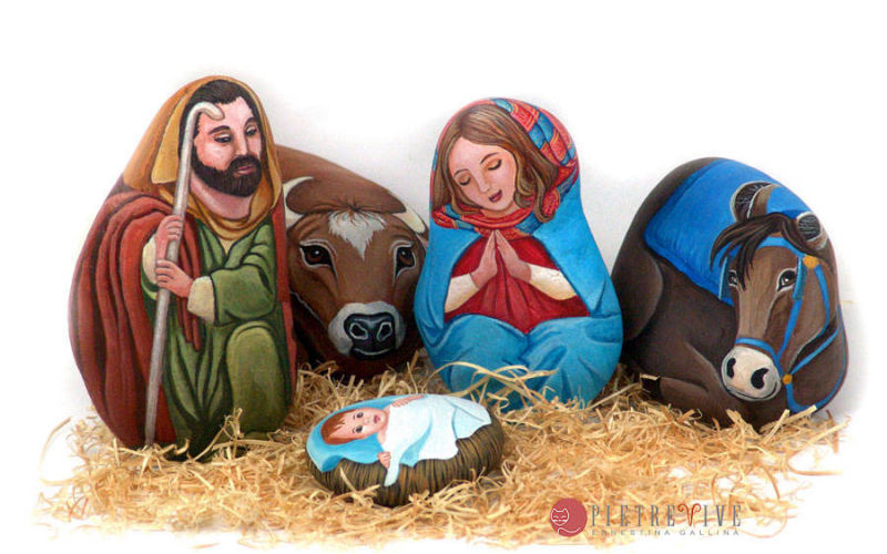 Presepe dipinto sui sassi