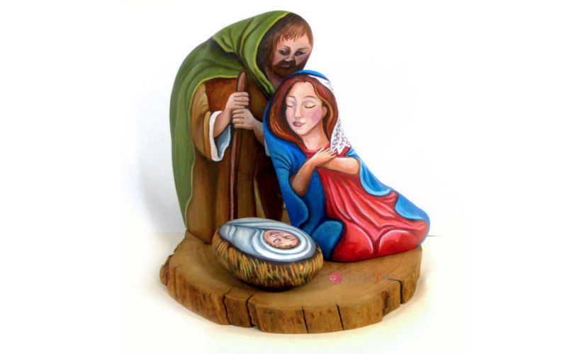 Nativita presepe sasso dipinto natale 