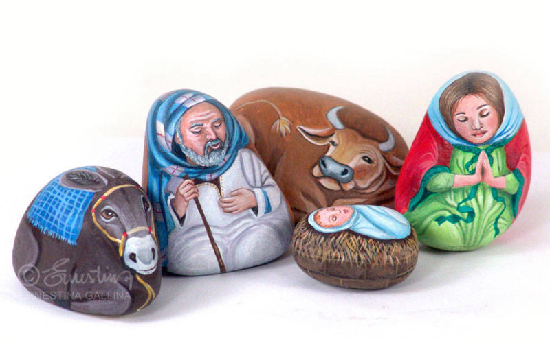 Presepe dipinto sui sassi