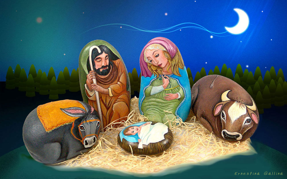 Presepe dipinto sui sassi, painted stones