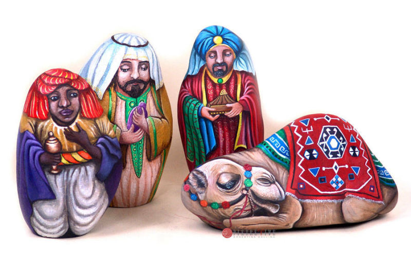 Re Magi Natale sassi dipinti