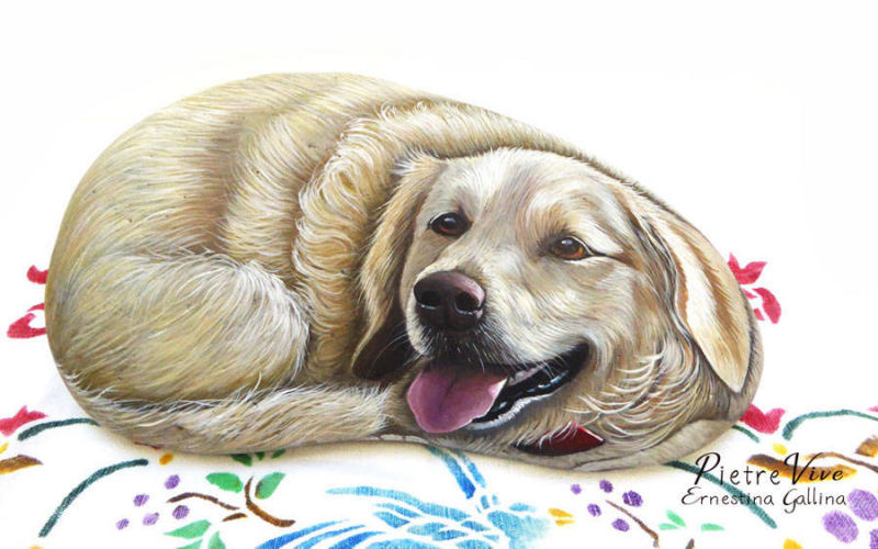 Labrador retriever painted stone