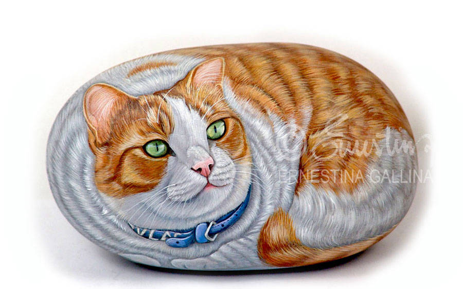 Ritratto su sasso di gatto