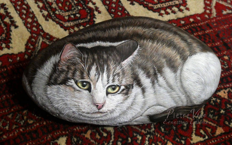 ritratto della gattina Stellina dipinto su sasso