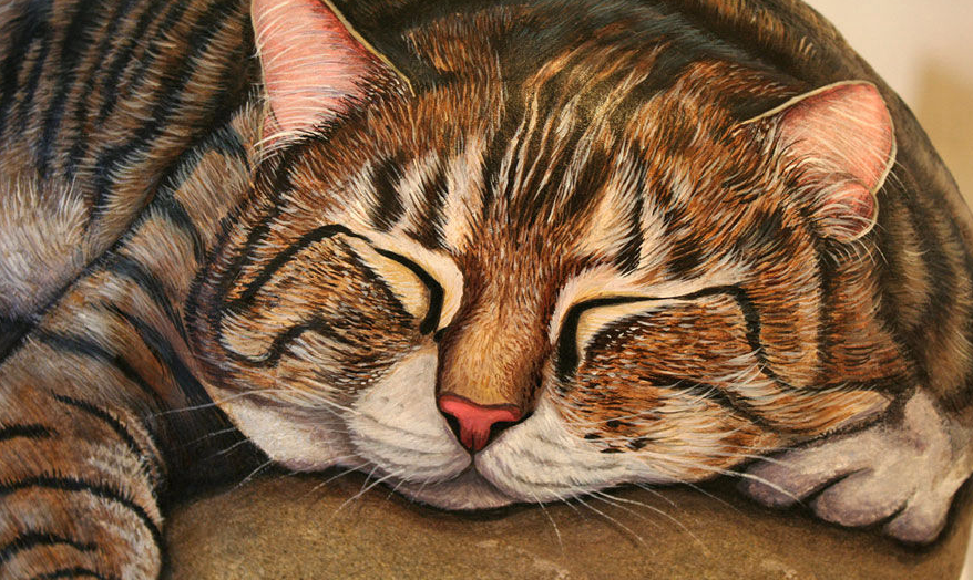 Gatto dipinto su sasso, painted stone