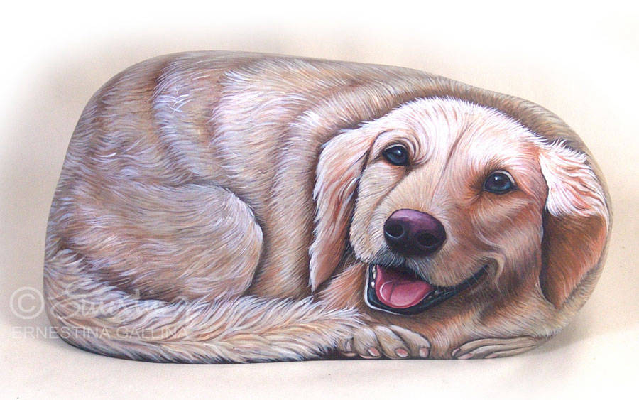 Labrador color miele dipinto su pietra