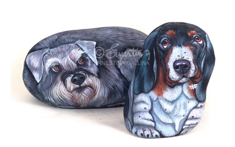 coppia di cani sassi dipinti
