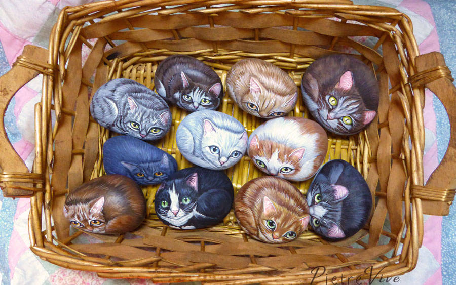 Gattini bomboniere, dipinti su sasso
