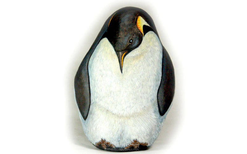 Pinguino dipinto su sasso