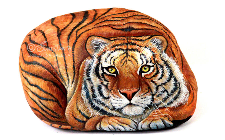 Tigre su sasso- dipinto acrilico-Rock painting